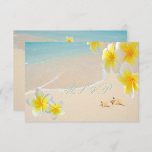PixDezines Plumeria+starfish RSVPs RSVP Kaartje (Voorkant / Achterkant)