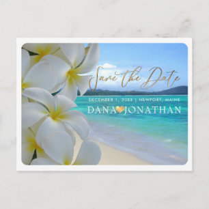 PixDezines Plumeria+Strand Save the Date Briefkaart