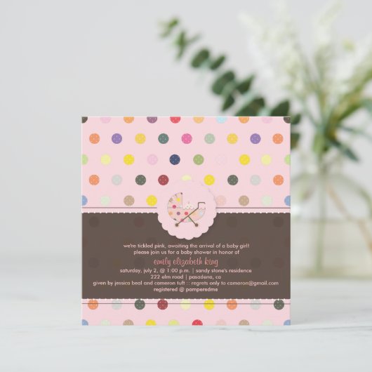 PixDezines Polkadots + Minidots baby shower Kaart (Staand voorkant)