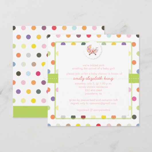 PixDezines Polkadots + Minidots baby shower Kaart (Voorkant / Achterkant)