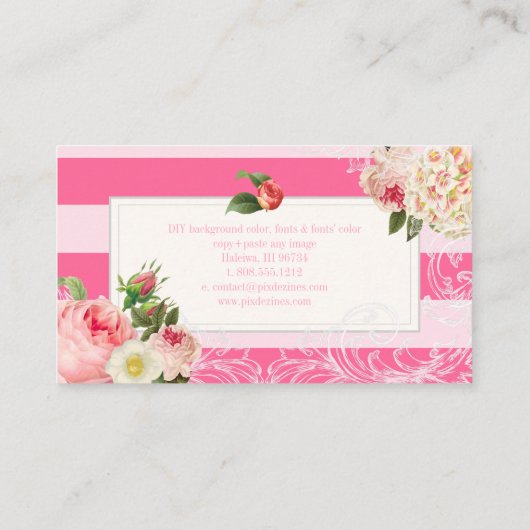 PixDezines primrose, pioenrozen/DIYstripes Visitekaartje (Achterkant)