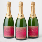 PixDezines Proost Kerst Red+Gold Glitter Sparkling Wijnetiket (Flessen)