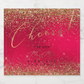PixDezines Proost Kerst Red+Gold Glitter Sparkling Wijnetiket (Enkel label)