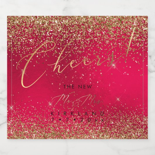PixDezines Proost Kerst Red+Gold Glitter Sparkling Wijnetiket (Enkel label)