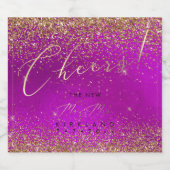 PixDezines Proost Magenta Pink+Gold Glitter Sparkling Wijnetiket (Enkel label)