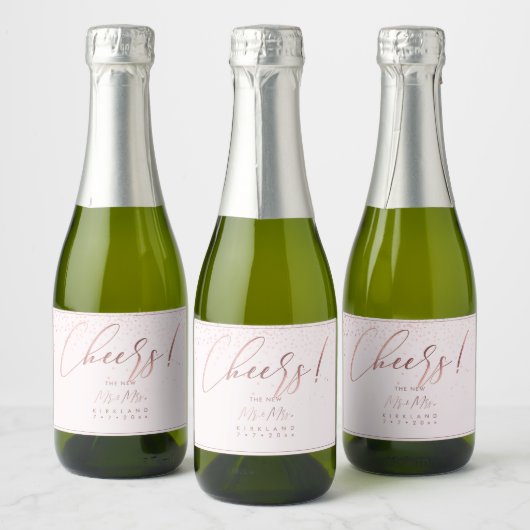 PixDezines Proost Nep Rose Goud Confetti Sparkling Wijnetiket (Flessen)