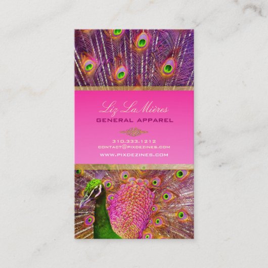 PixDezines Proud Peacock Feather voor een lange le Visitekaartje (Voorkant)