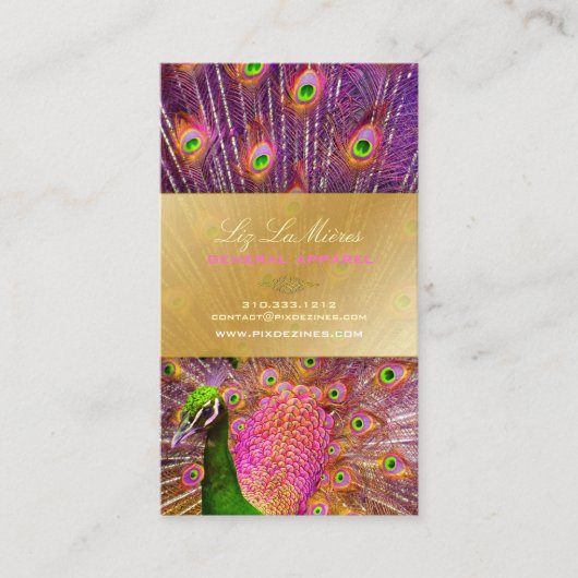 PixDezines Proud Peacock Feather voor lange levens Visitekaartje (Voorkant)