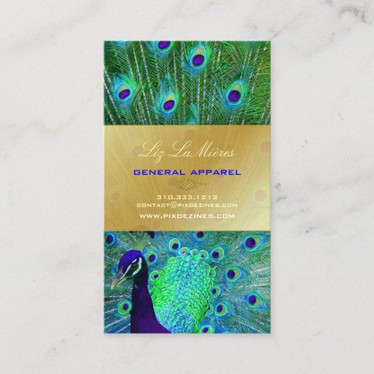 PixDezines Proud Peacock Feather voor lange levens Visitekaartje (Voorkant)