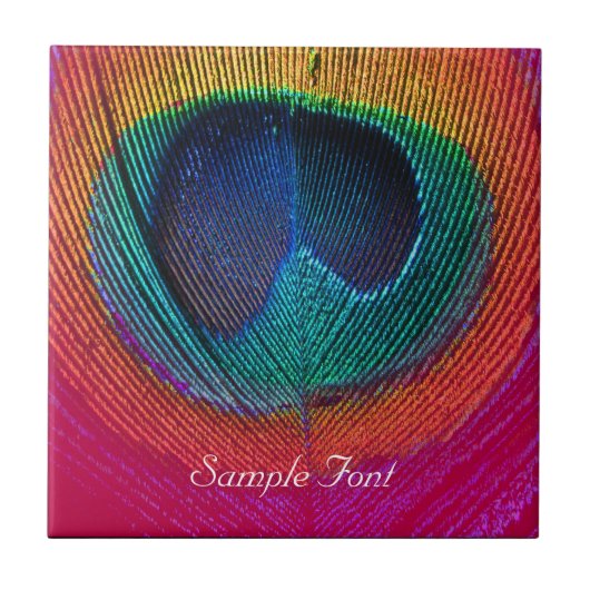 PixDezines Psychedelic Peacock, frambozen Tegeltje (Voorkant)