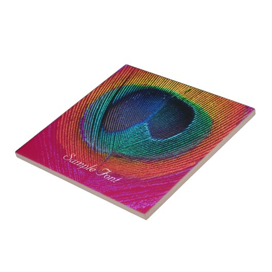 PixDezines Psychedelic Peacock, frambozen Tegeltje (Zijkant)