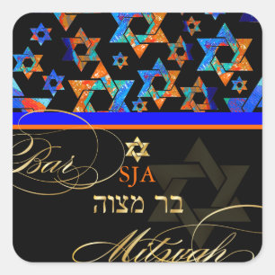 PixDezines Psychedelic Stars/Bar Mitzvah Vierkante Sticker