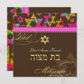 PixDezines Psychedelic Stars, Bat Mitzvah Kaart (Voorkant / Achterkant)