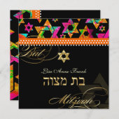 PixDezines Psychedelic Stars, Bat Mitzvah Kaart (Voorkant / Achterkant)