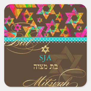 PixDezines Psychedelic Stars/Bat Mitzvah Vierkante Sticker
