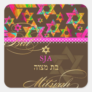 PixDezines Psychedelic Stars/Bat Mitzvah Vierkante Sticker