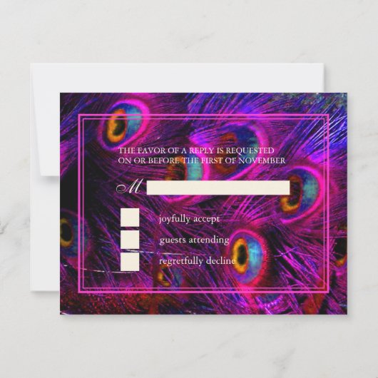 PixDezines psychedelische paukveer/hete roze RSVP Kaartje (Achterkant)