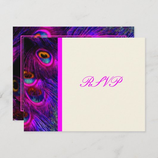 PixDezines psychedelische paukveer/hete roze RSVP Kaartje (Voorkant / Achterkant)