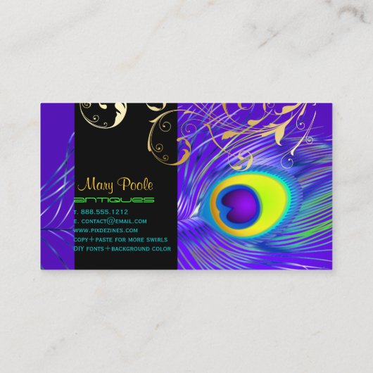PixDezines psychedelische pauock+filigree zwemmen Visitekaartje (Achterkant)