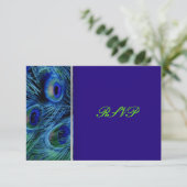 PixDezines psychedelische pauock/kobalt blauw RSVP Kaartje (Staand voorkant)