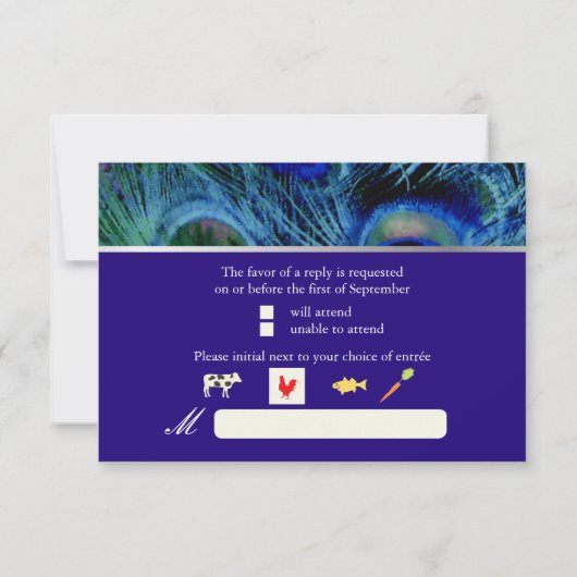 PixDezines psychedelische pauock/kobalt blauw RSVP Kaartje (Achterkant)