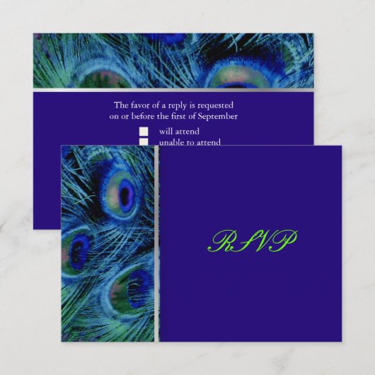 PixDezines psychedelische pauock/kobalt blauw RSVP Kaartje (Voorkant / Achterkant)