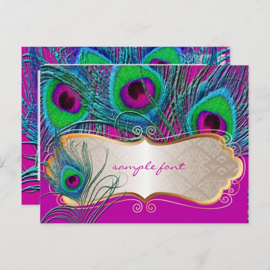 PixDezines psychedelische pauw+gouden sierstrip la Briefkaart (Voorkant / Achterkant)