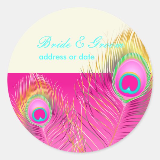 PixDezines psychedelische pauwenveer/heet roze Ronde Sticker (Voorkant)