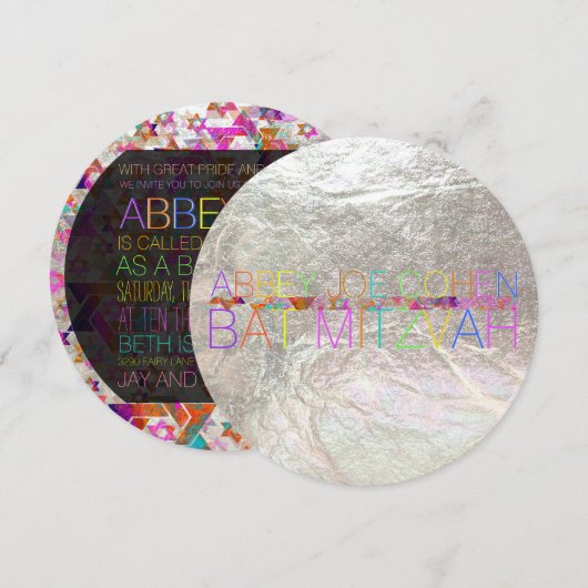 PixDezines psychedelische sterren/neon/bat mitzvah Kaart (Voorkant / Achterkant)