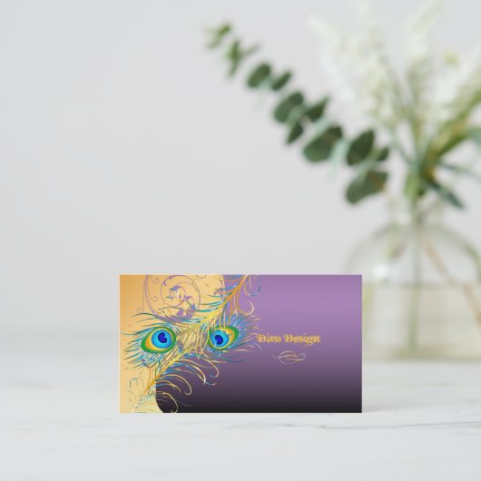 PixDezines psychedellic Pauw+lavendelblauw Visitekaartje (Staand voorkant)