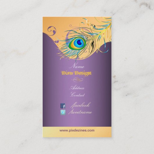 PixDezines psychedellic Pauw+lavendelblauw Visitekaartje (Achterkant)