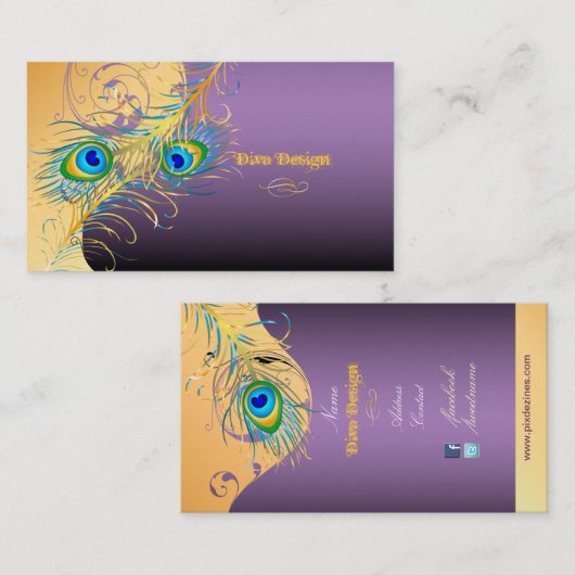 PixDezines psychedellic Pauw+lavendelblauw Visitekaartje (Voorkant / Achterkant)