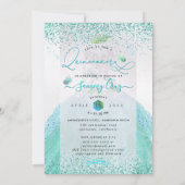 PixDezines Quinceanera Aqua Blauwgroen Glitter Gow Kaart (Achterkant)
