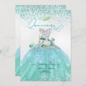 PixDezines Quinceanera Aqua Blauwgroen Glitter Gow Kaart (Voorkant / Achterkant)