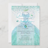 PixDezines Quinceanera Aqua Blauwgroen Glitter Gow Kaart (Achterkant)