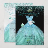 PixDezines Quinceanera Aqua Blauwgroen Glitter Gow Kaart (Voorkant / Achterkant)