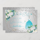 PixDezines Quinceanera Aqua Blue Dress Opslagdatum Kaart (Voorkant / Achterkant)