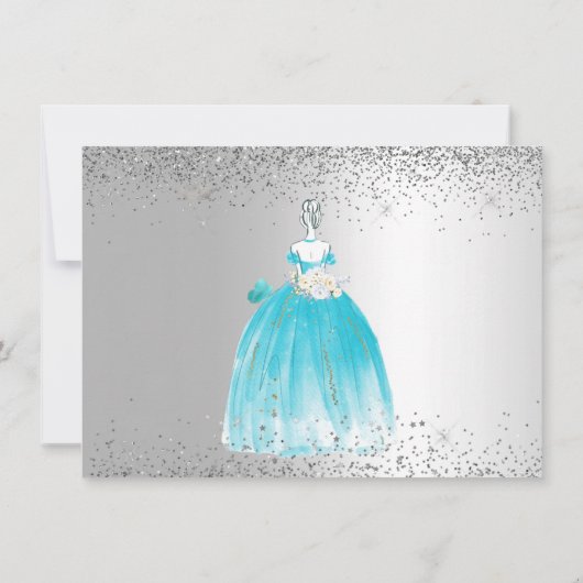PixDezines Quinceanera Aqua Blue Dress Opslagdatum Kaart (Achterkant)
