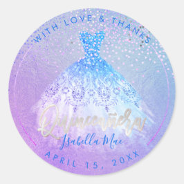 PixDezines Quinceanera Aqua+Violet Gown Ronde Sticker