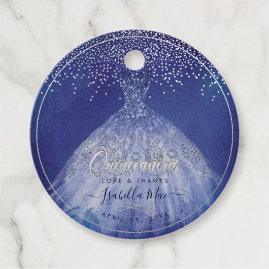 PixDezines Quinceanera Blue Ombre Bedankjes Labels (Voorkant)