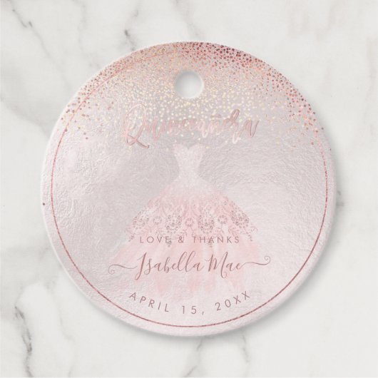 PixDezines Quinceanera Blush Gown Bedankjes Labels (Voorkant)