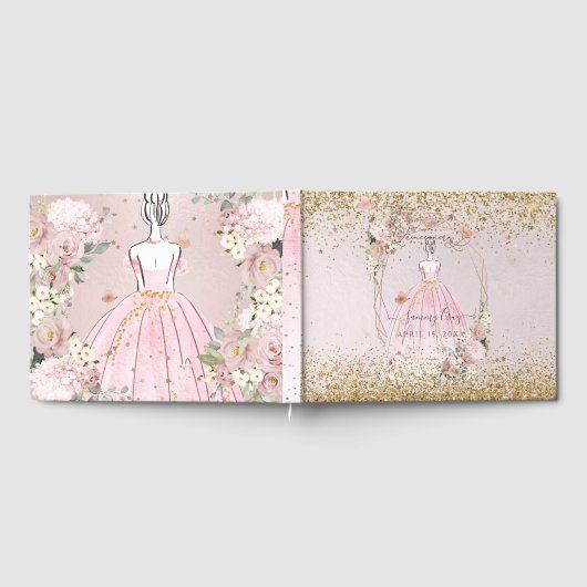 PixDezines Quinceanera Blush Pink Gold H2 Gastenboek (Volledig)