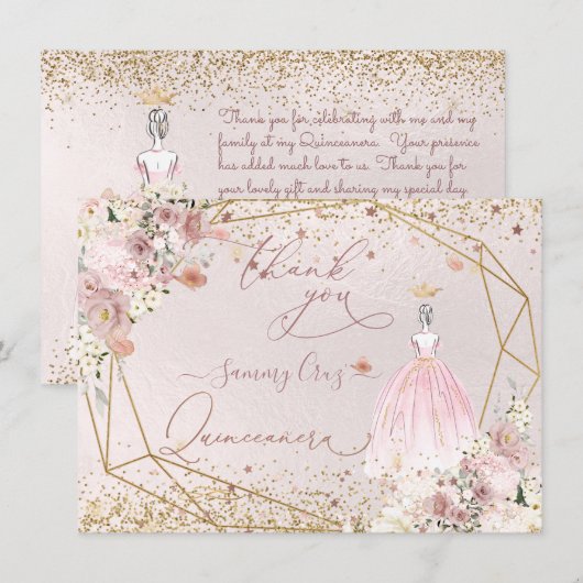 PixDezines Quinceanera Blush Pink - Hartelijk dank Kaart (Voorkant / Achterkant)