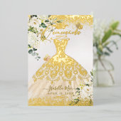 PixDezines Quinceanera Champagne Gold Glitter Gown Folie Uitnodiging (Staand Voorkant)