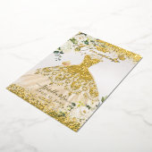 PixDezines Quinceanera Champagne Gold Glitter Gown Folie Uitnodiging (Gedraaid)