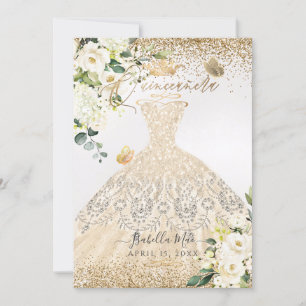 PixDezines Quinceanera Champagne Gold Glitter Gown Kaart