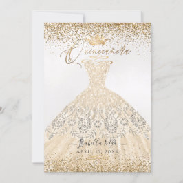 PixDezines Quinceanera Champagne Gold Glitter Gown Kaart