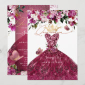 PixDezines Quinceanera Cherry Red Dress Kaart (Voorkant / Achterkant)