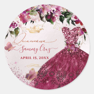 PixDezines Quinceanera Cherry Red Glitter Dress Ronde Sticker