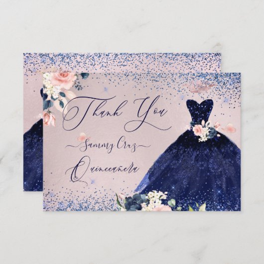 PixDezines Quinceanera Dank je marineblauw Kaart (Voorkant / Achterkant)